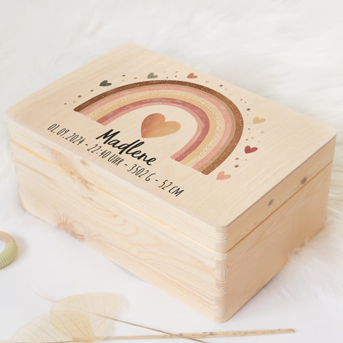 Erinnerungsbox Baby - Regenbogen rosa Herzen