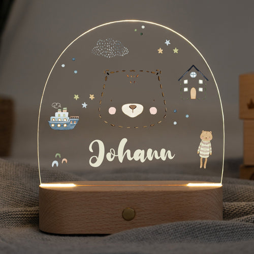 LED Nachtlicht Kinder personalisiert - Strichtier Bär