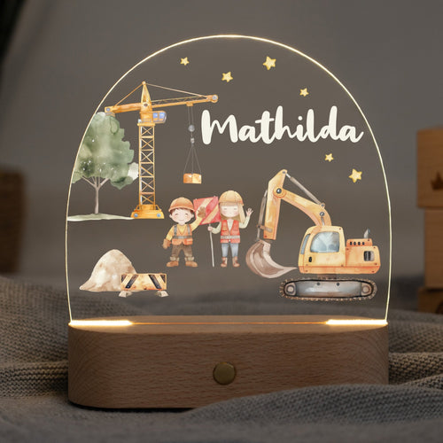 LED Nachtlicht Kinder personalisiert - Baustelle