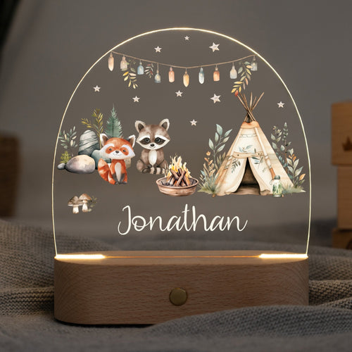 LED Nachtlicht Kinder personalisiert - Lagerfeuer Tiere