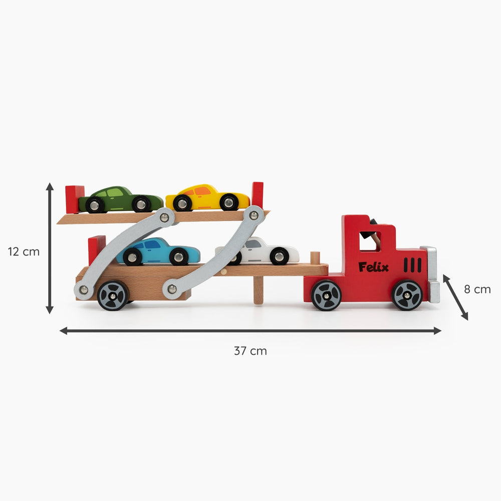 Autotransporter Spielzeug Holz mit Personalisierung - Rot - Muckelmeister