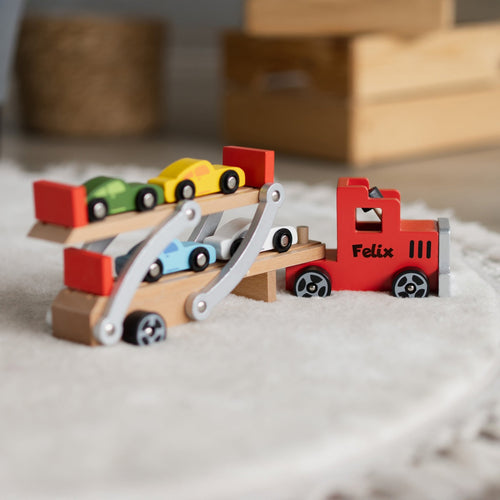 Autotransporter Spielzeug Holz mit Personalisierung - Rot