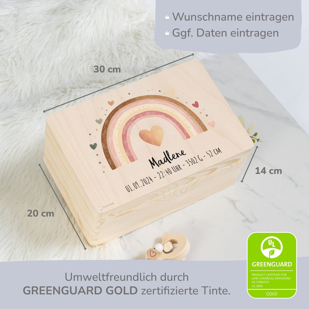 Erinnerungsbox Baby - Regenbogen rosa Herzen - Muckelmeister
