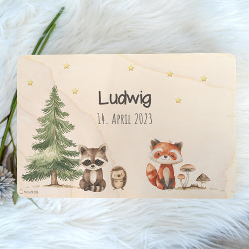 Erinnerungsbox Waldtiere mit Wunschtext
