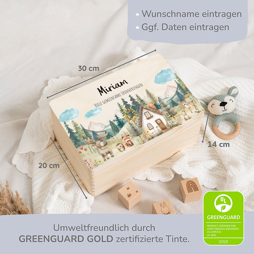 Erinnerungsbox Waldfreunde Haus mit Wunschtext - Muckelmeister
