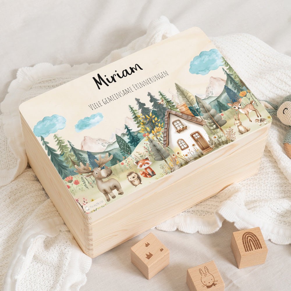 Erinnerungsbox Waldfreunde Haus mit Wunschtext - Muckelmeister