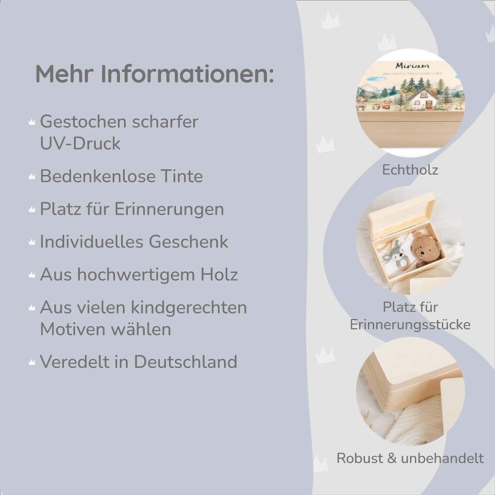 Erinnerungsbox Waldfreunde Haus mit Wunschtext - Muckelmeister