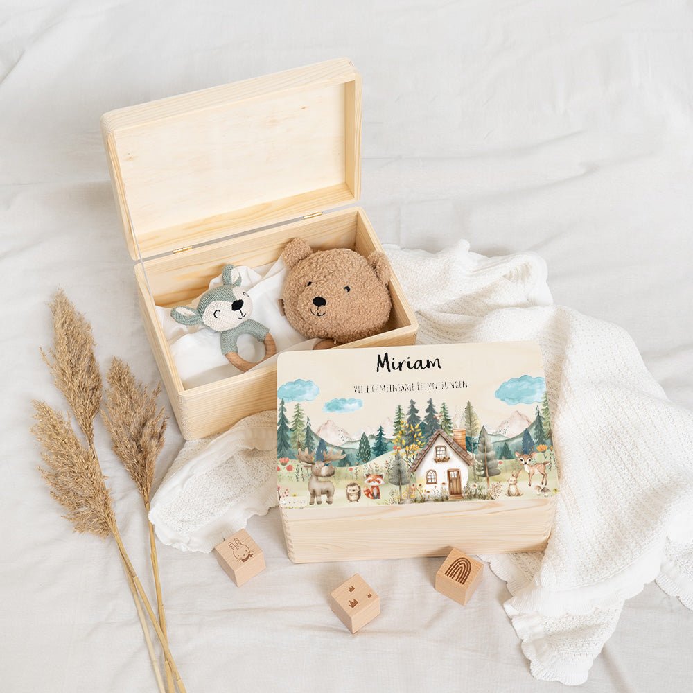 Erinnerungsbox Waldfreunde Haus mit Wunschtext - Muckelmeister