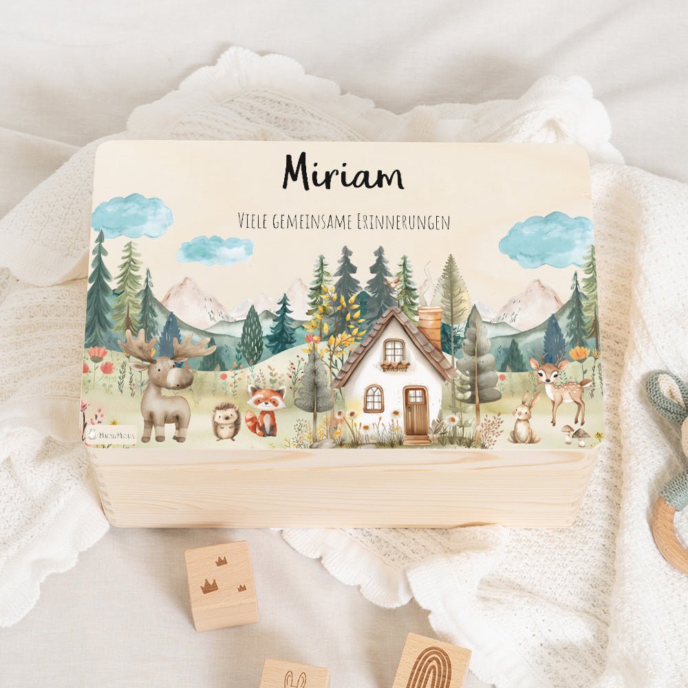 Erinnerungsbox Waldfreunde Haus mit Wunschtext - Muckelmeister