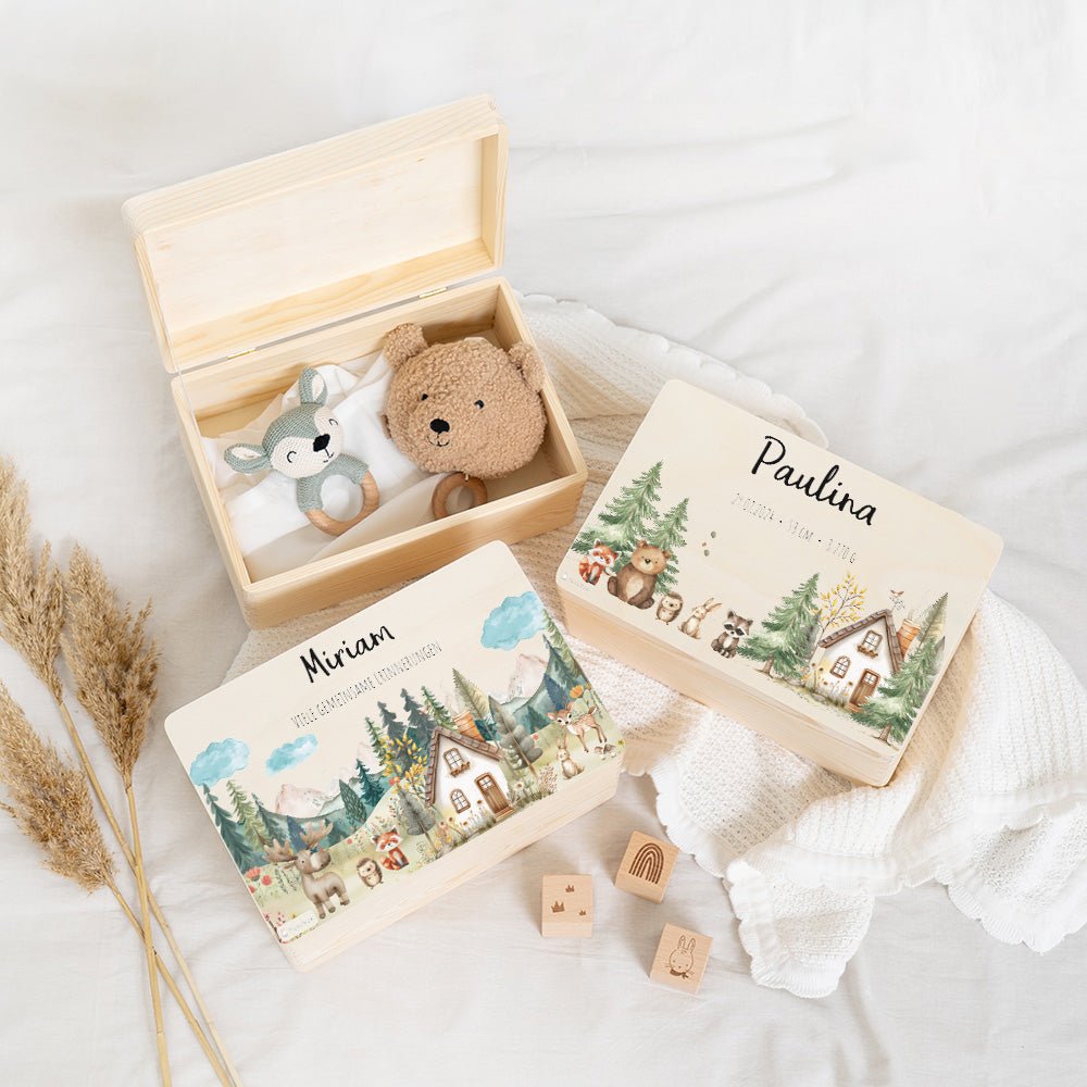 Erinnerungsbox Waldfreunde Haus mit Wunschtext - Muckelmeister