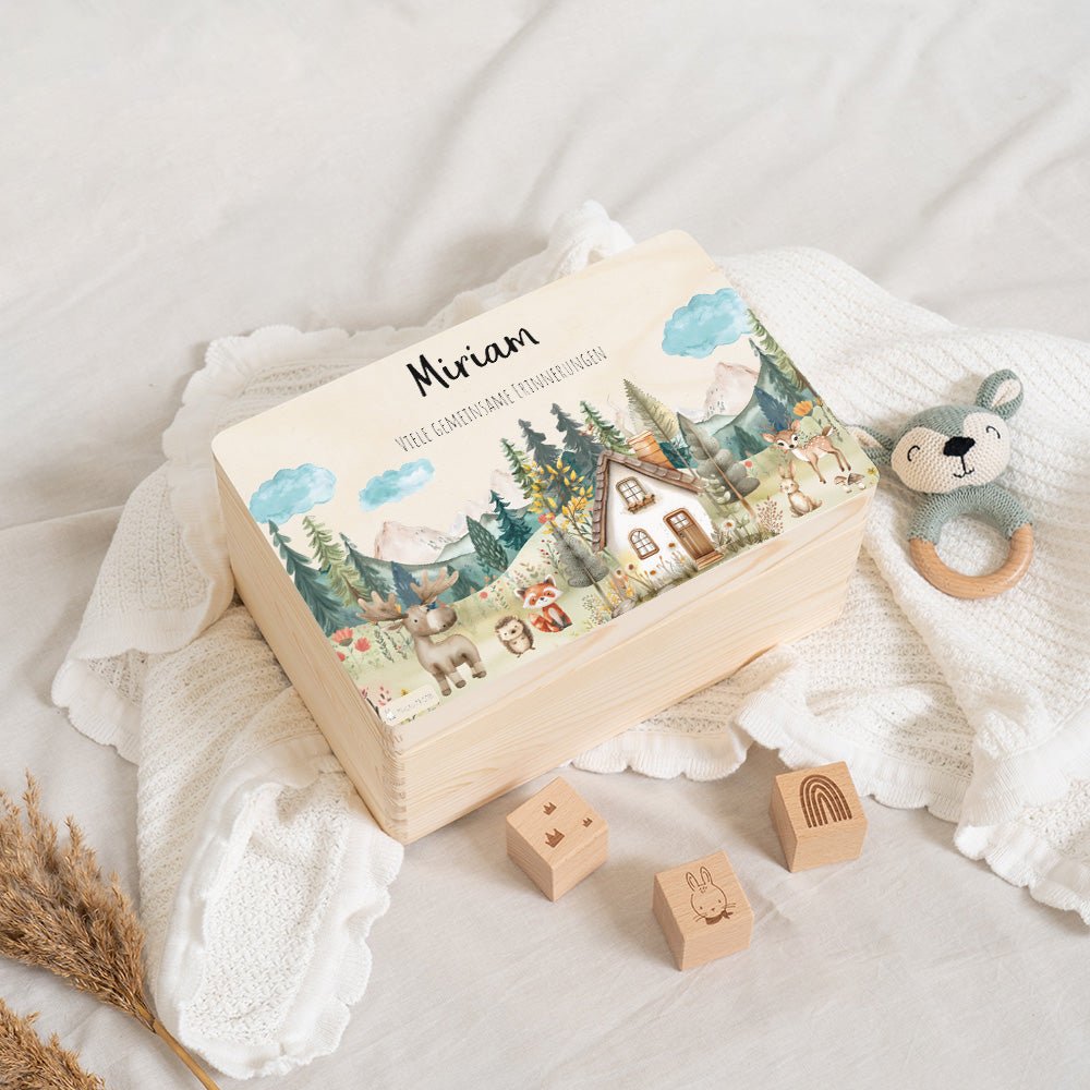 Erinnerungsbox Waldfreunde Haus mit Wunschtext - Muckelmeister