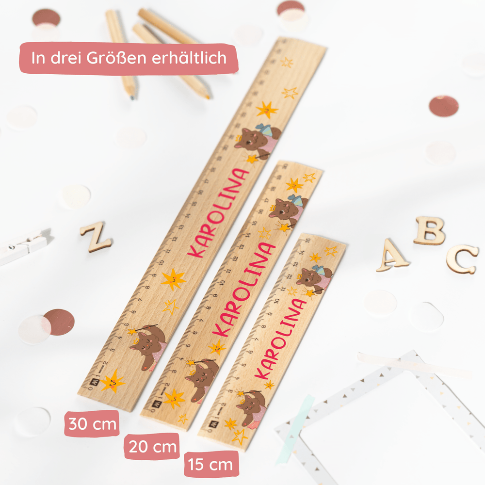 Personalisiertes Holz-Lineal mit Namen – Katzen Ballerina Prinzessin - Muckelmeister