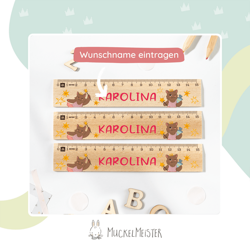 Personalisiertes Holz-Lineal mit Namen – Katzen Ballerina Prinzessin - Muckelmeister