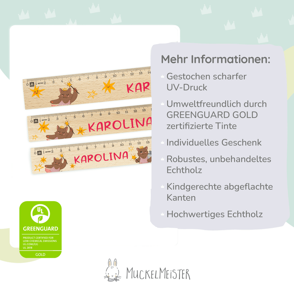 Personalisiertes Holz-Lineal mit Namen – Katzen Ballerina Prinzessin - Muckelmeister