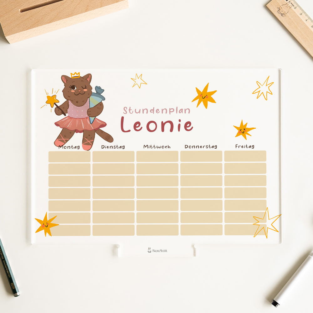 Personalisierter Stundenplan aus Acryl mit Namen – Katzen Ballerina Prinzessin - Muckelmeister