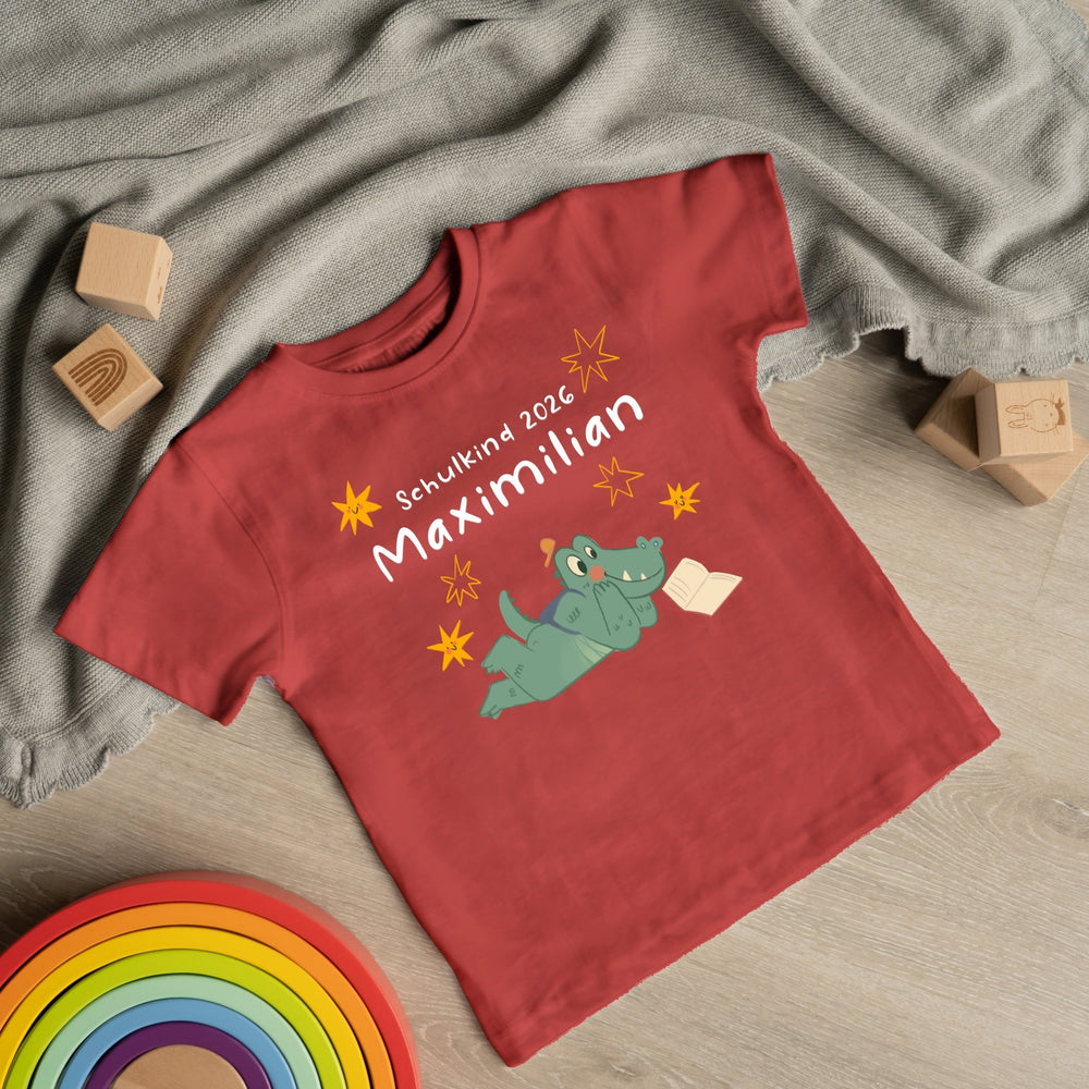 Personalisiertes Kinder T-Shirt mit Namen – Cooles Skateboard Krokodil - Muckelmeister