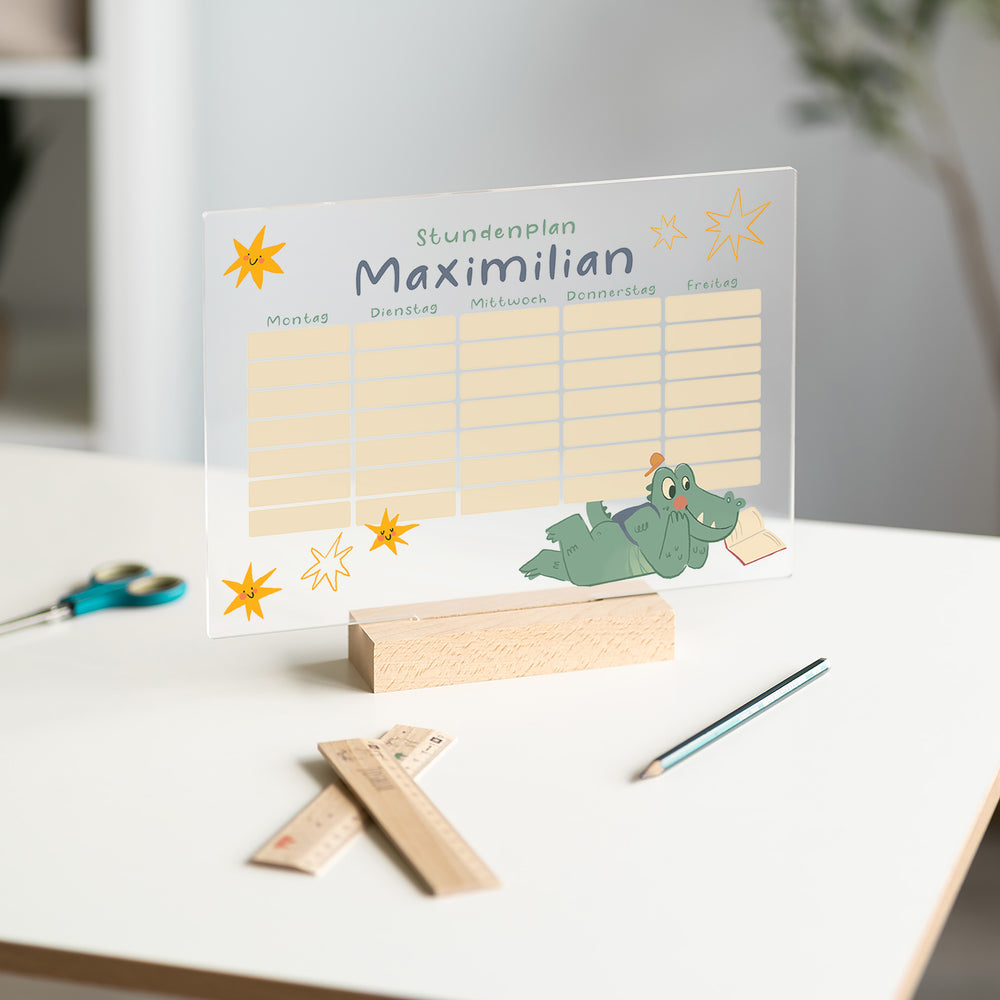 Stundenplan abwischbar personalisiert - Cooles Skateboard Krokodil - Muckelmeister