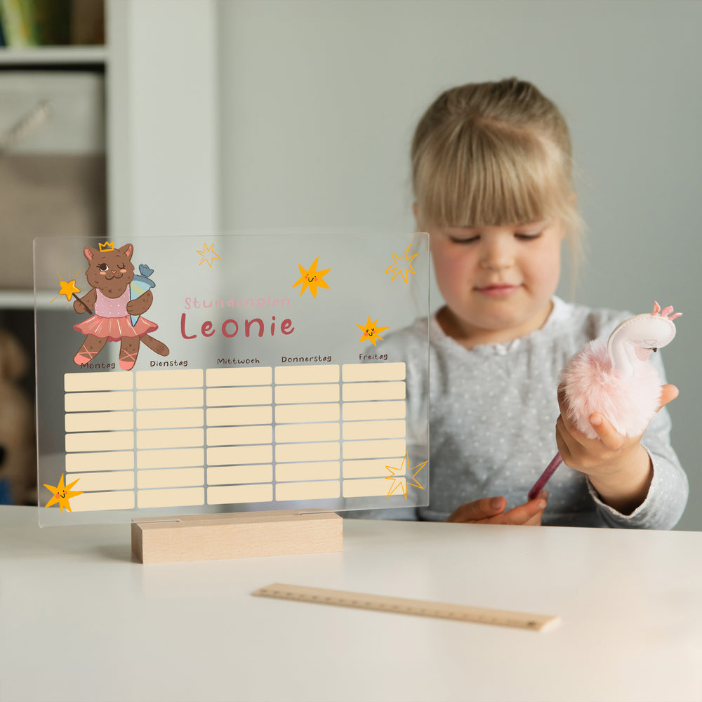 Personalisierter Stundenplan aus Acryl mit Namen – Katzen Ballerina Prinzessin - Muckelmeister