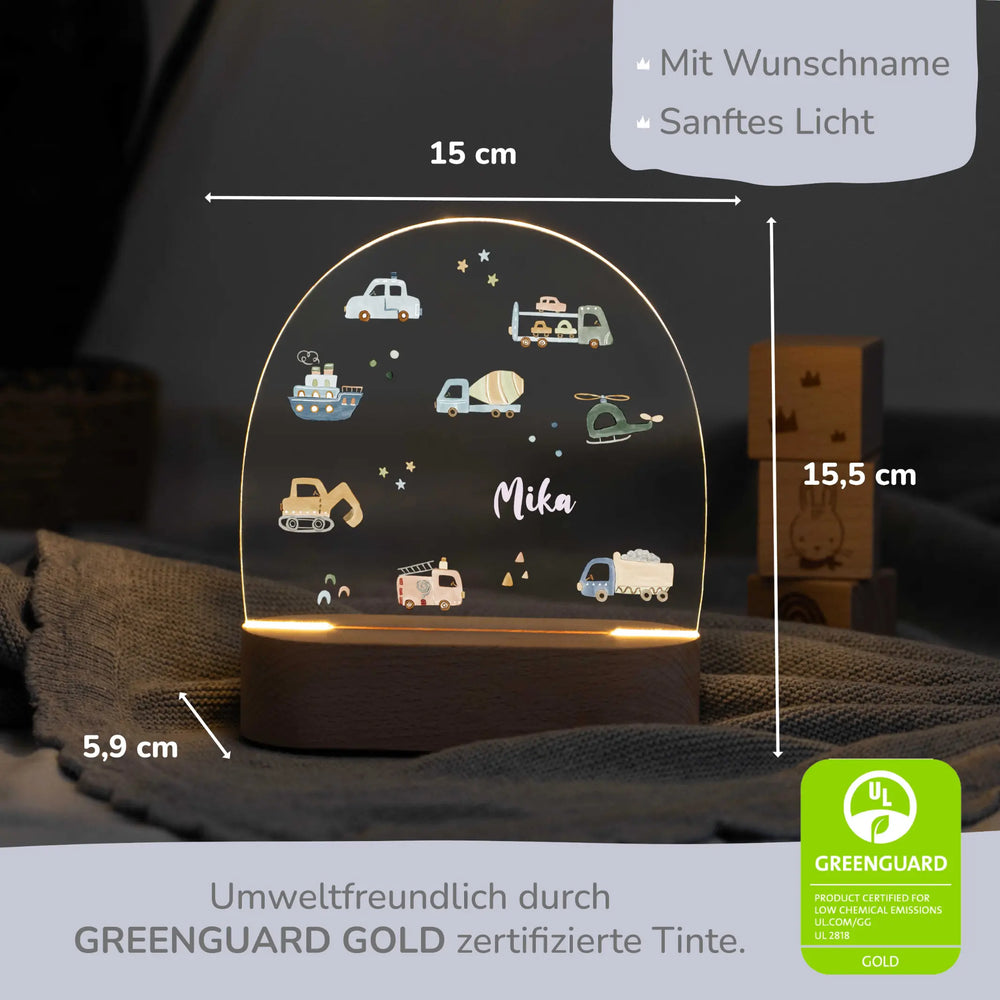 LED Nachtlicht Kinder personalisiert - Fahrzeuge - Muckelmeister