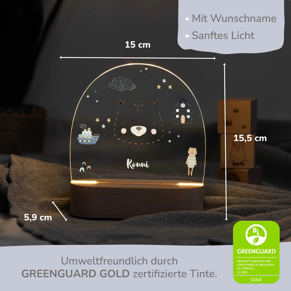 LED Nachtlicht Kinder personalisiert - Strichtier Bär - Muckelmeister