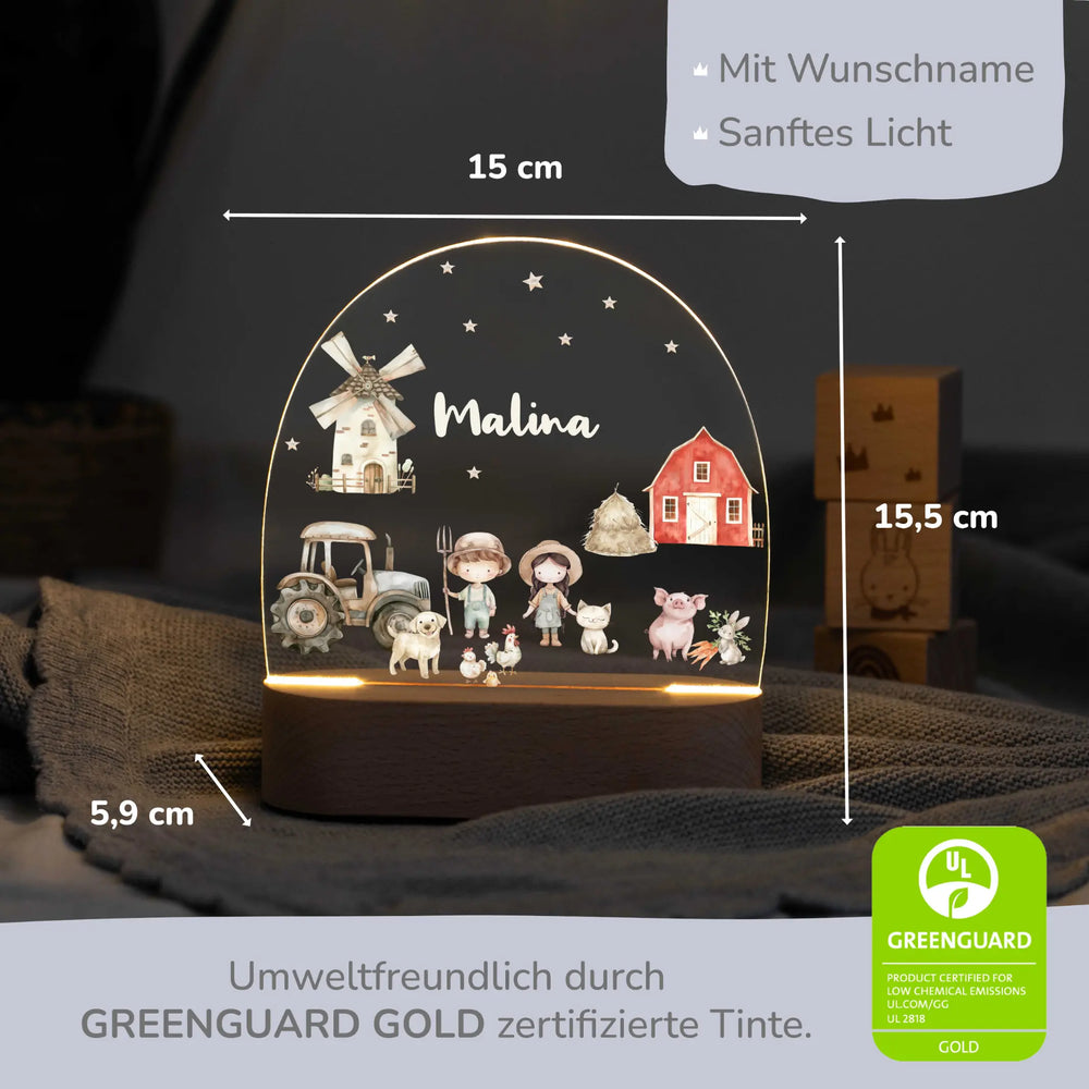 LED Nachtlicht Kinder personalisiert - Bauernhof - Muckelmeister