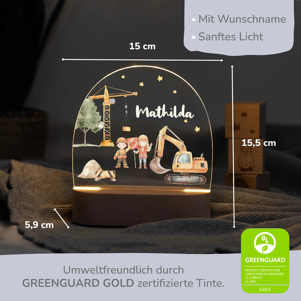 LED Nachtlicht Kinder personalisiert - Baustelle - Muckelmeister