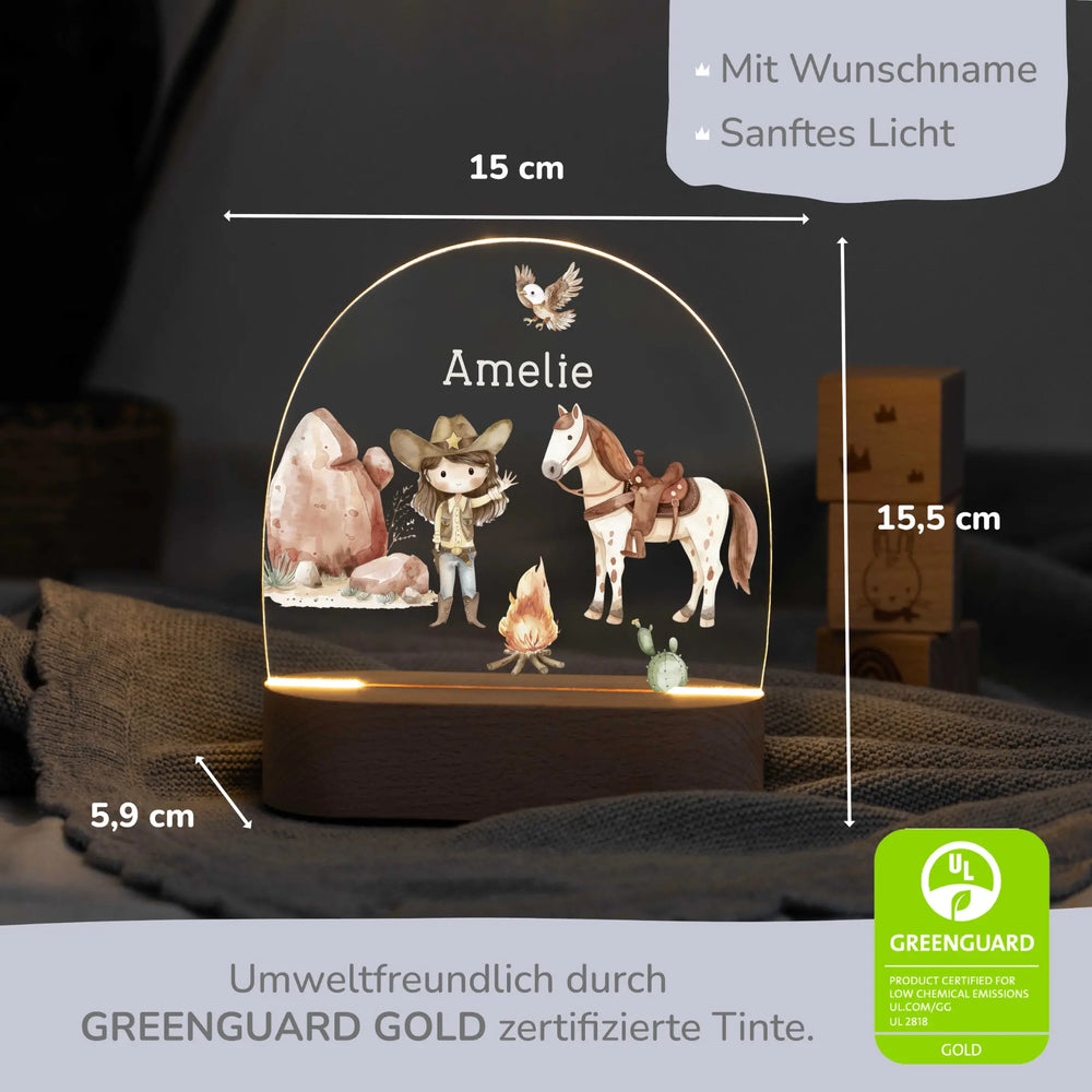 LED Nachtlicht Kinder personalisiert - Cowgirl - Muckelmeister