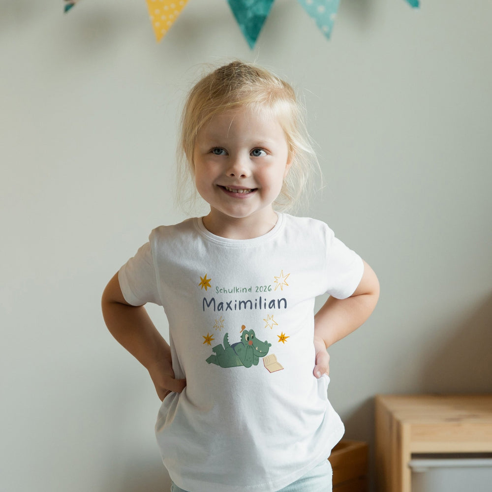 Personalisiertes Kinder T-Shirt mit Namen – Cooles Skateboard Krokodil - Muckelmeister