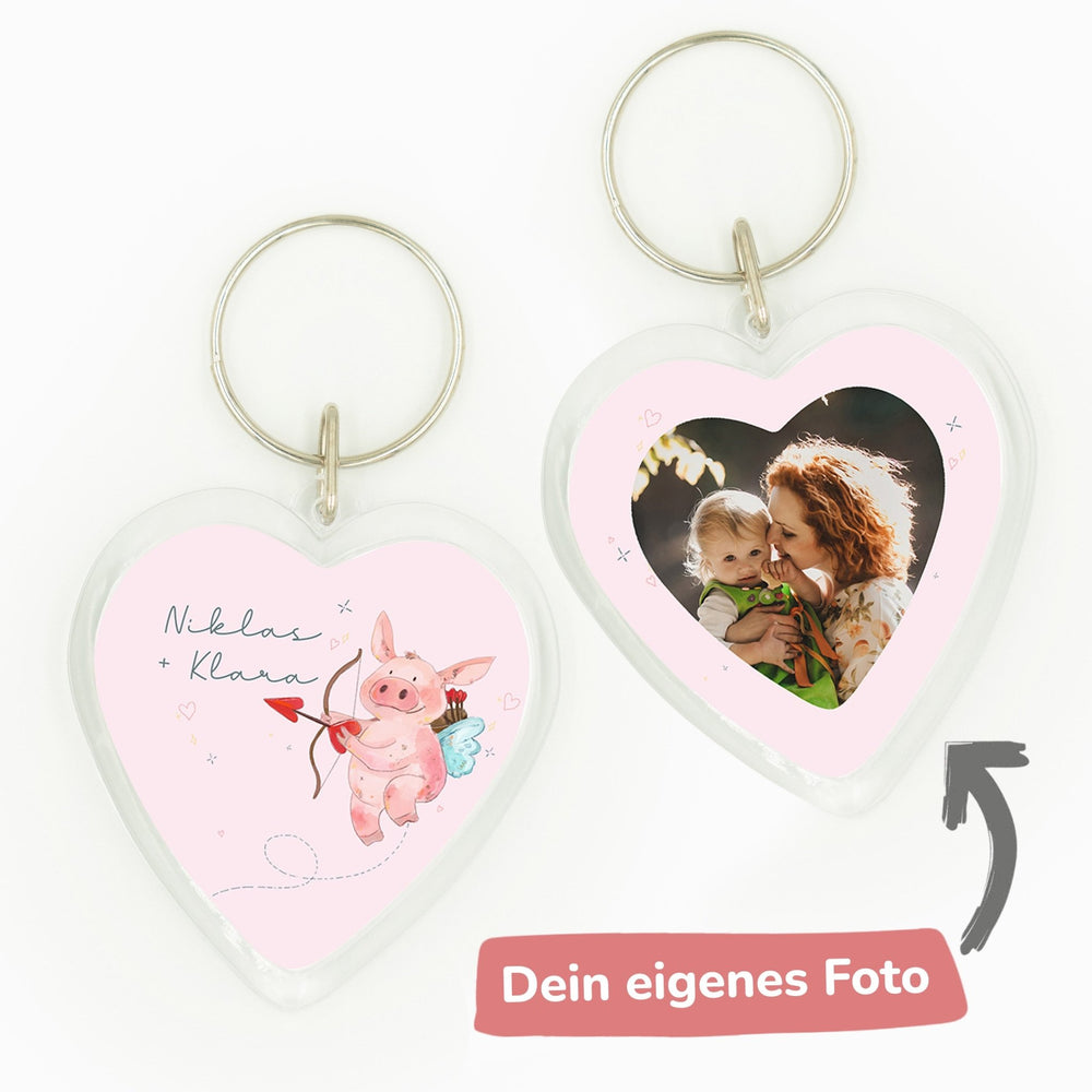 Personalisierter Herz Schlüsselanhänger - Valentinstags Schwein - Muckelmeister
