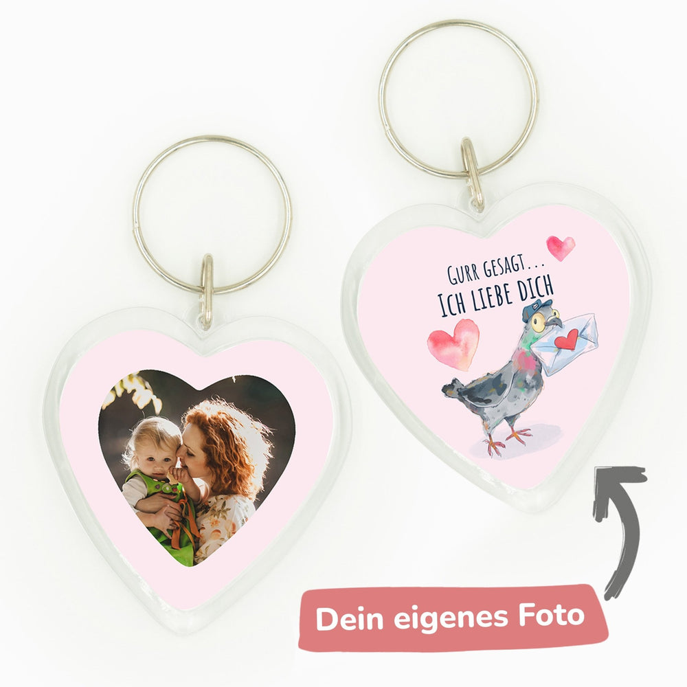 Personalisierter Herz Schlüsselanhänger - Valentinstags Post Taube - Muckelmeister