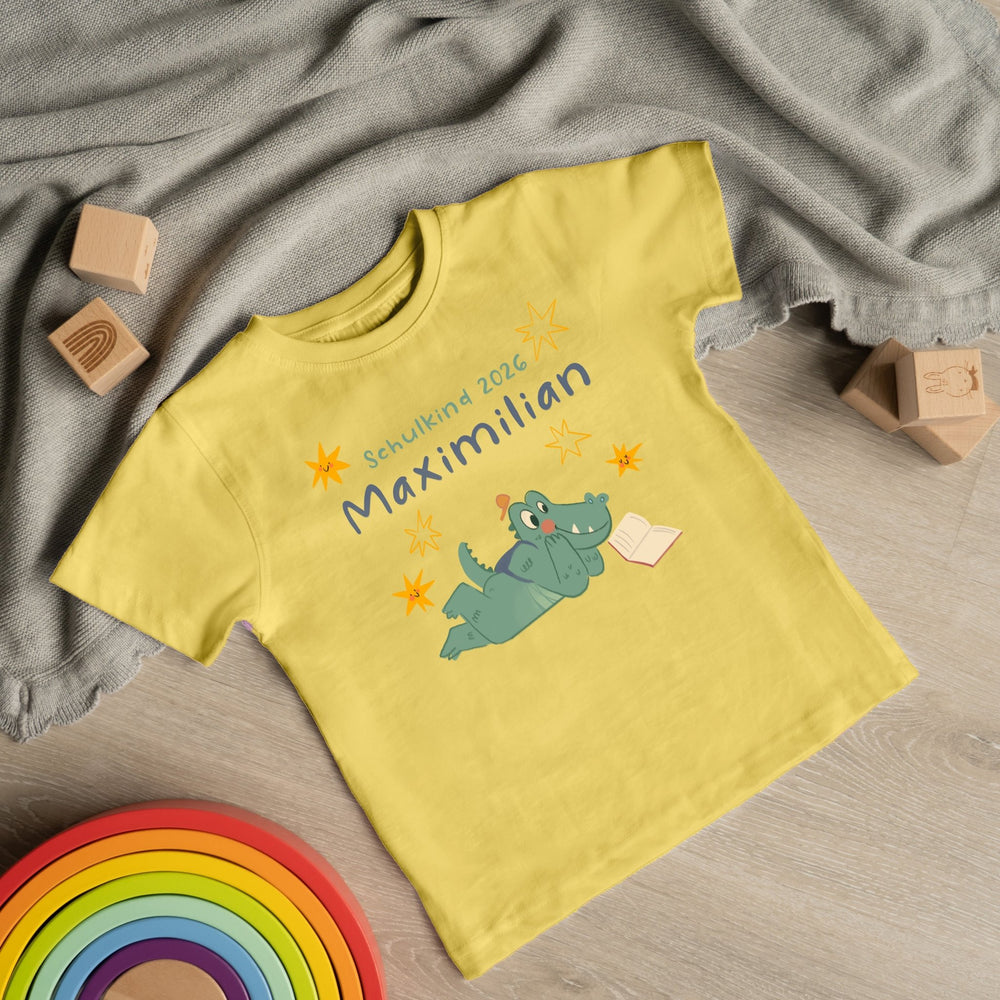 Personalisiertes Kinder T-Shirt mit Namen – Cooles Skateboard Krokodil - Muckelmeister