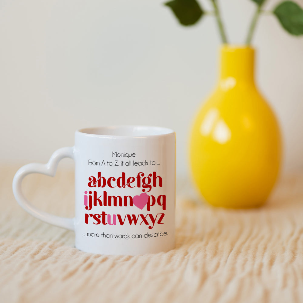 Personalisierte Tasse mit Herzhenkel- ABC 