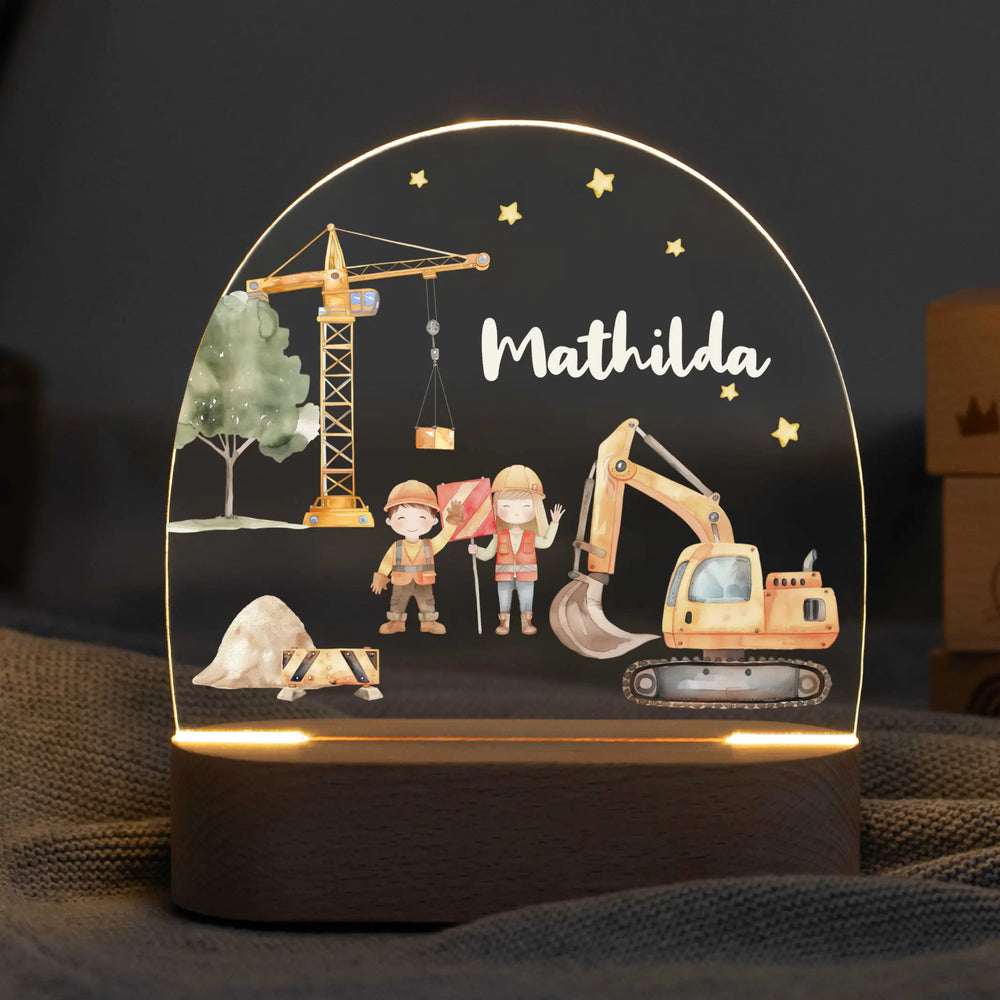 LED Nachtlicht Kinder personalisiert - Baustelle - Muckelmeister