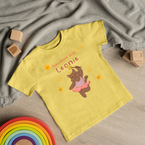 Personalisiertes Kinder T-Shirt zur Einschulung mit Namen – Katzen Ballerina Prinzessin