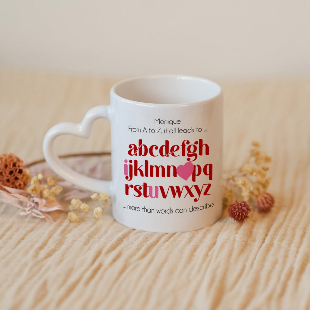 Personalisierte Tasse mit Herzhenkel- ABC 