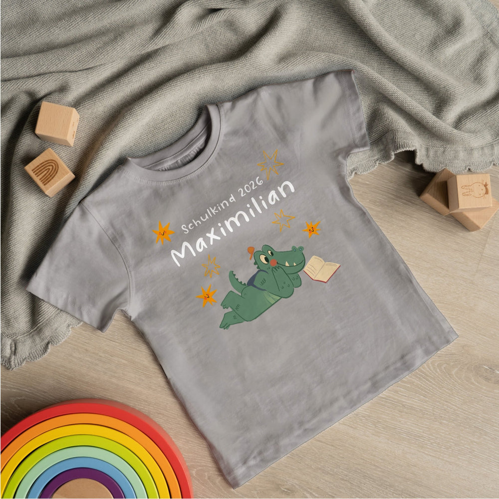 Personalisiertes Kinder T-Shirt mit Namen – Cooles Skateboard Krokodil - Muckelmeister