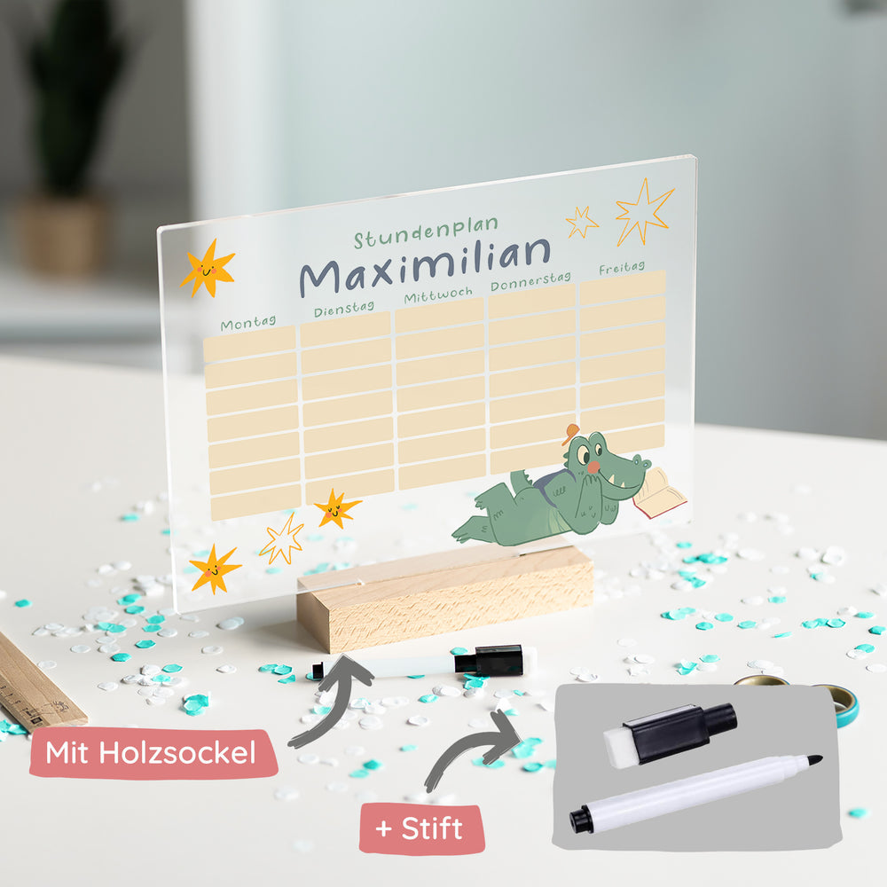 Stundenplan abwischbar personalisiert - Cooles Skateboard Krokodil - Muckelmeister