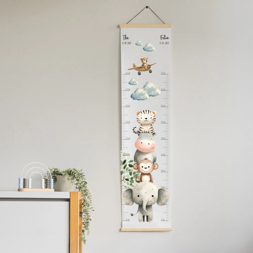 Personalisierte Kindermesslatte aus Stoff - Geschwister Safari