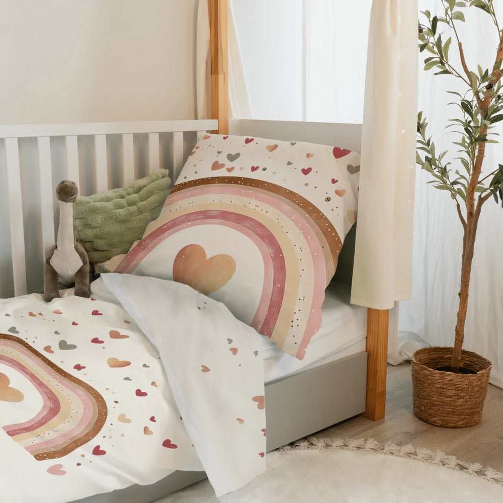 Personalisierter Bettbezug - Bettdecke 100x35cm - Regenbogen Rosa - Muckelmeister