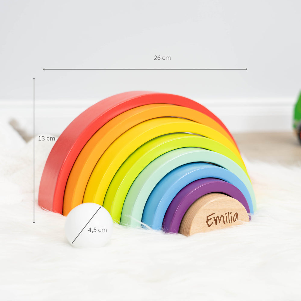 Montessori Spielzeug - Regenbogen Holzbausteine mit Kugel - Muckelmeister