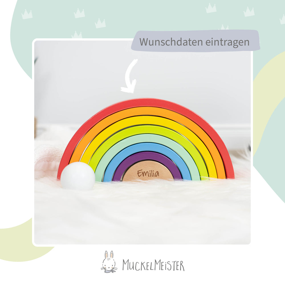 Montessori Spielzeug - Regenbogen Holzbausteine mit Kugel - Muckelmeister