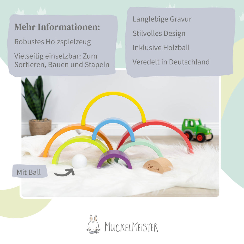 Montessori Spielzeug - Regenbogen Holzbausteine mit Kugel - Muckelmeister