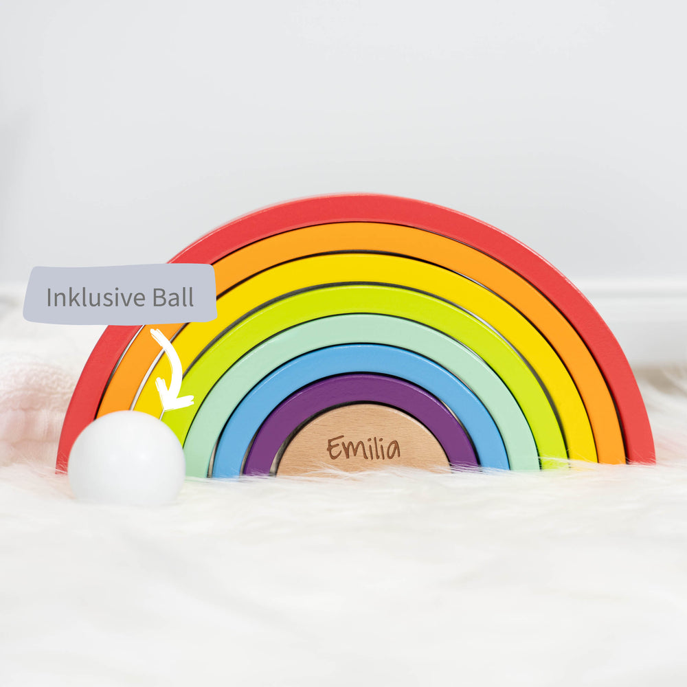 Montessori Spielzeug - Regenbogen Holzbausteine mit Kugel - Muckelmeister