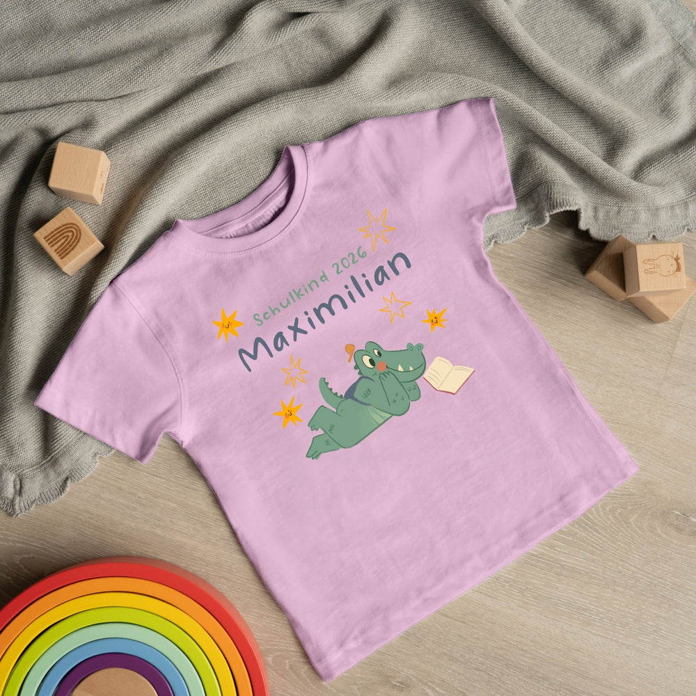 Personalisiertes Kinder T-Shirt mit Namen – Cooles Skateboard Krokodil - Muckelmeister