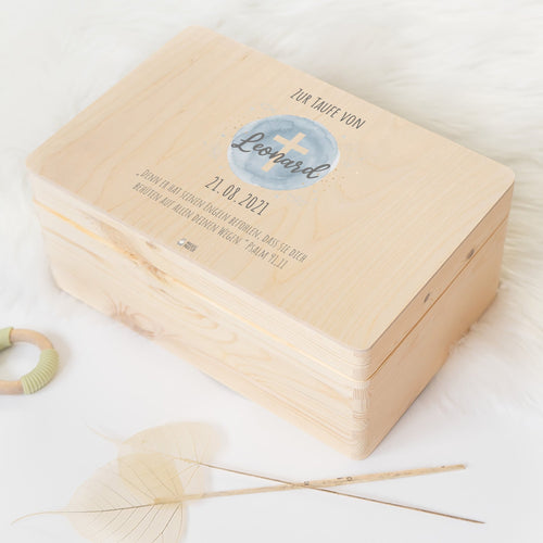 Erinnerungsbox personalisiert - Taufe Kreuz