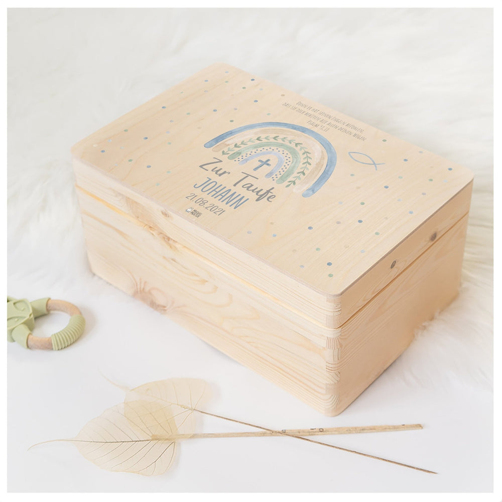 Erinnerungsbox personalisiert - Taufe Regenbogen Pastell - Muckelmeister