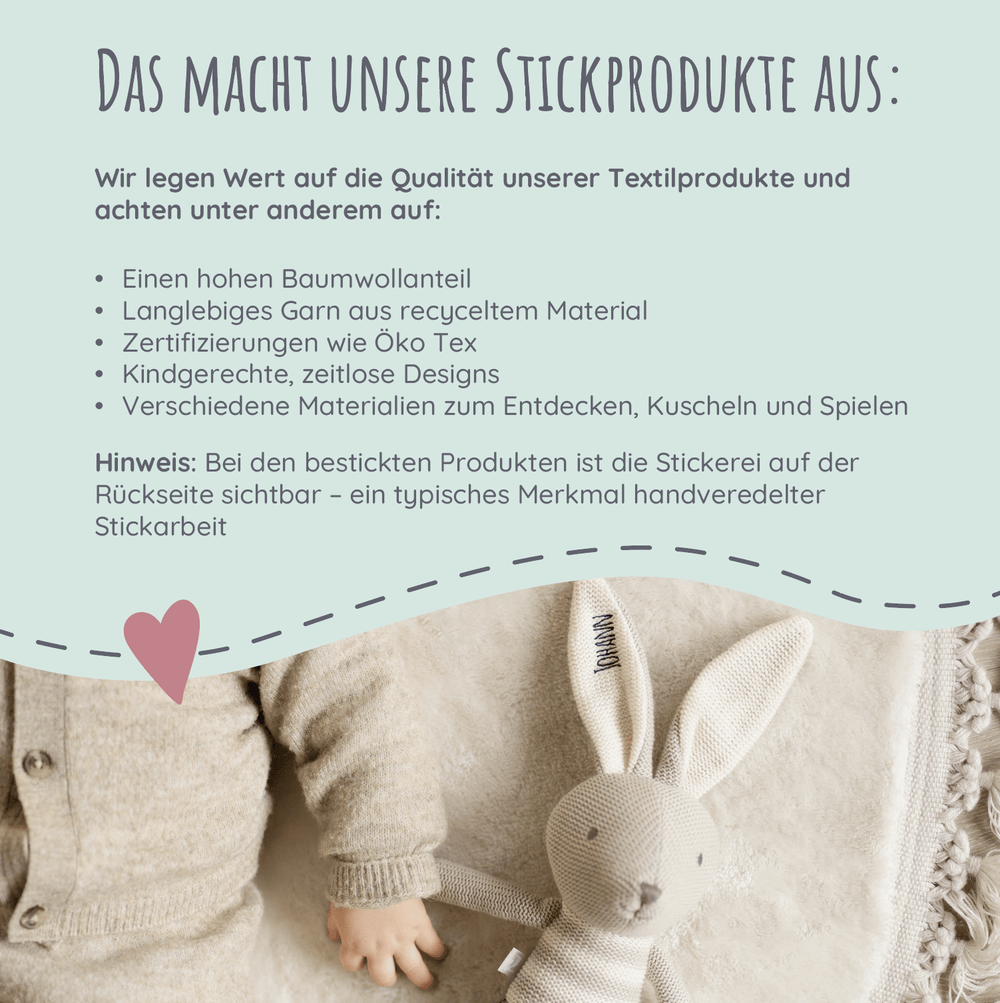 Personalisiertes Schmusetuch mit Namen - Hase | Stick - Muckelmeister