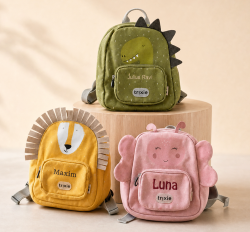 Personalisierter Kinderrucksack mit Name – Löwe, Dino oder Schmetterling | Stick