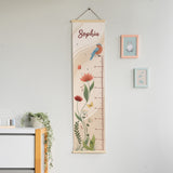 Personalisierte Messlatte zum Hängen - Blumen und Vogel - Muckelmeister