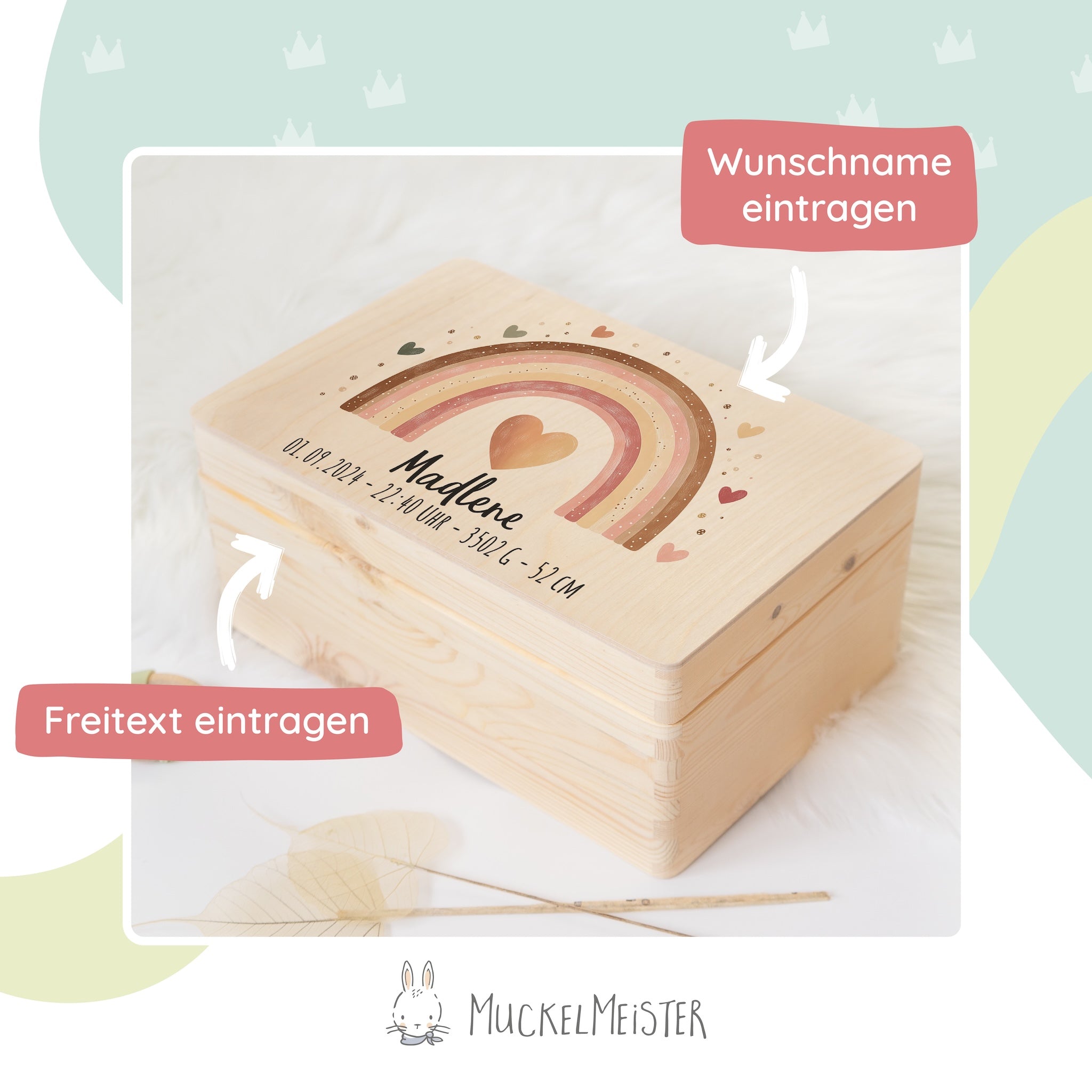 Erinnerungsbox Baby - Regenbogen rosa Herzen
